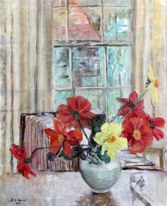 Alice Headley Neave (b.1903) Interiors with flowers in vases 22 x 18in., unframed